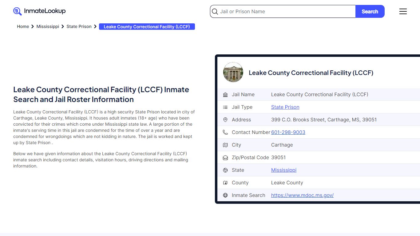 Leake County Correctional Facility (LCCF) Inmate Search, Jail Roster ...